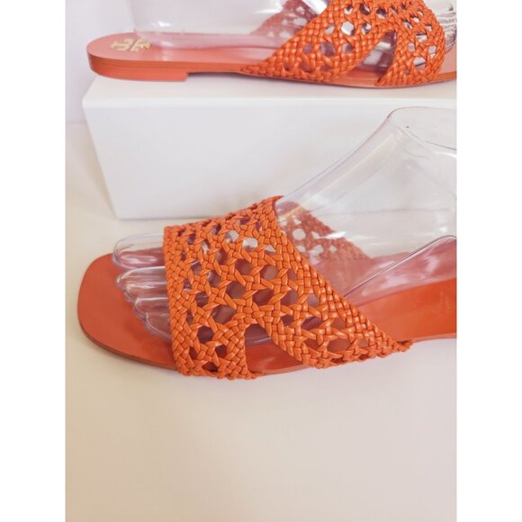 Tory Burch Orange Woven Braided Dessert Flower Leather Slip On Slide Sandals 10 - Picture 2 of 16